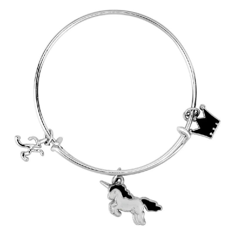 Fashionable Bangles for Special Occasions-Mahi K Letter Unicorn & King Shaped Rhodium Plated Enamel Work Charms Kids Bracelets for Kids (BRK1100998R)