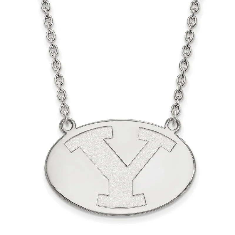 Long Pendant Necklace-10k White Gold Brigham Young U Large Initial Y Pendant Necklace