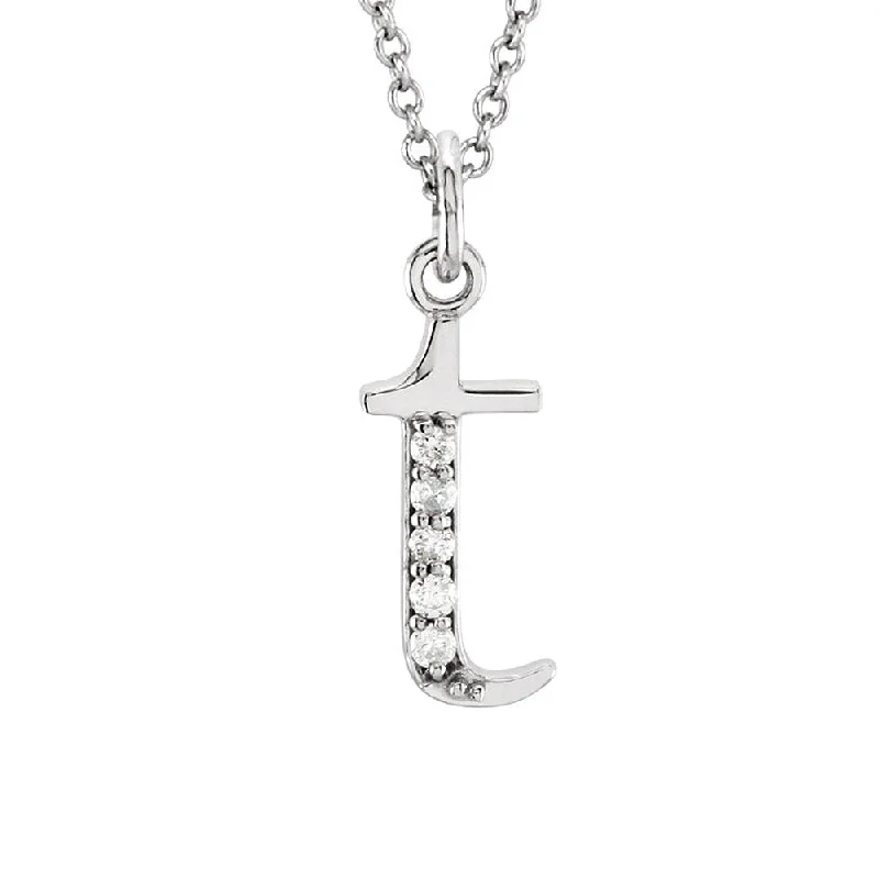 Personalized Family Birthstone Necklace-The Abbey 14k White Gold Diamond Lower Case Initial 't' Necklace 16 In