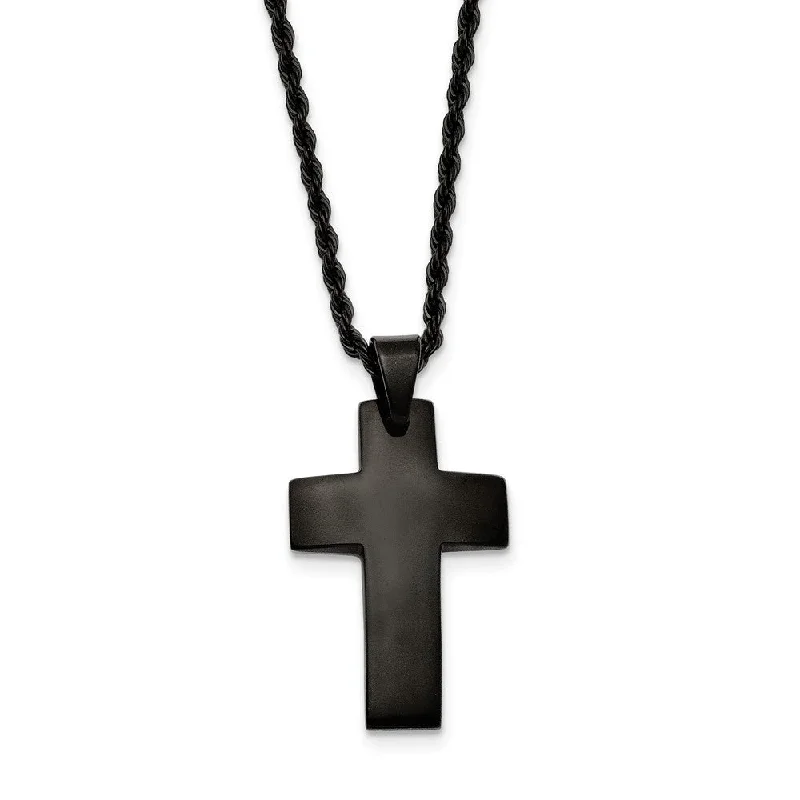 Adjustable Silver Necklace for Comfort-Black Plated Stainless Steel Polished Cross Necklace, 20 Inch