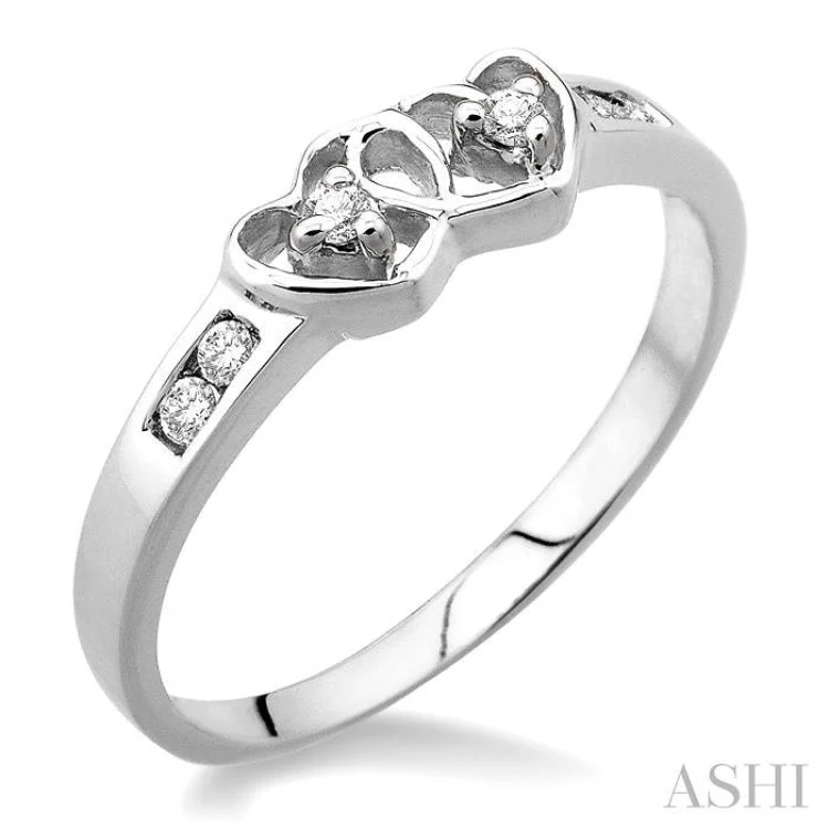 Birthstone Silver Ring for Customization-1/10 Ctw Round Cut Diamond Twin Heart Ring in Sterling Silver