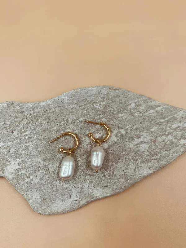 Unique Earrings for Special Occasions-Miramar Small Baroque Pearl Huggie Hoops