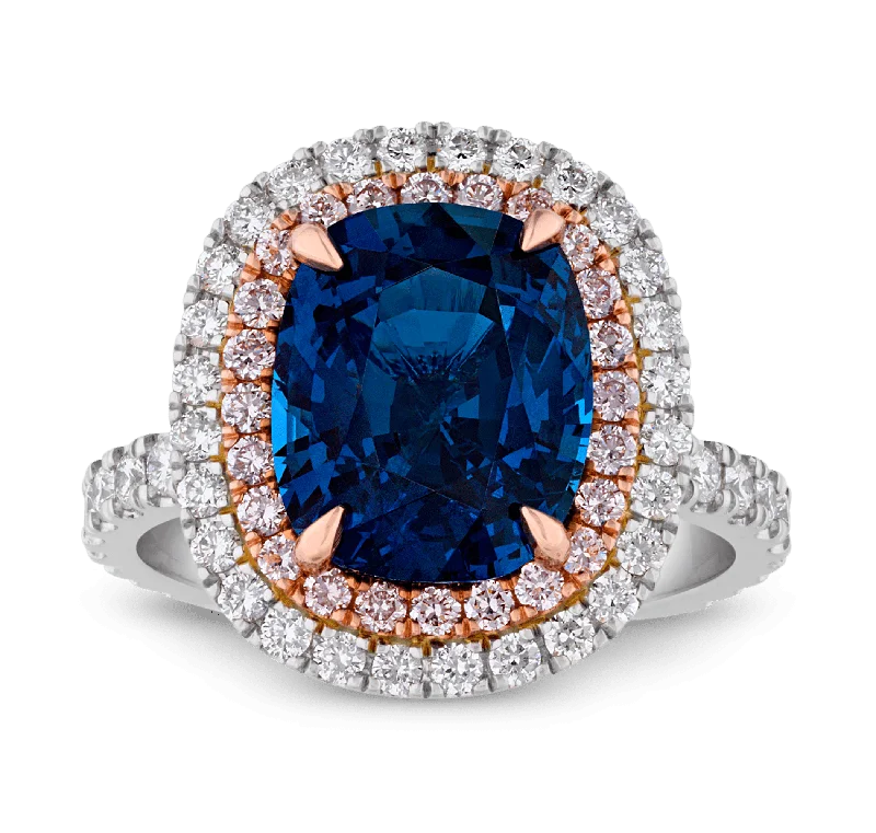 Wedding Ring Set with Matching Bands-Unheated Cobalt Blue Vietnam Spinel Ring, 5.02 carats