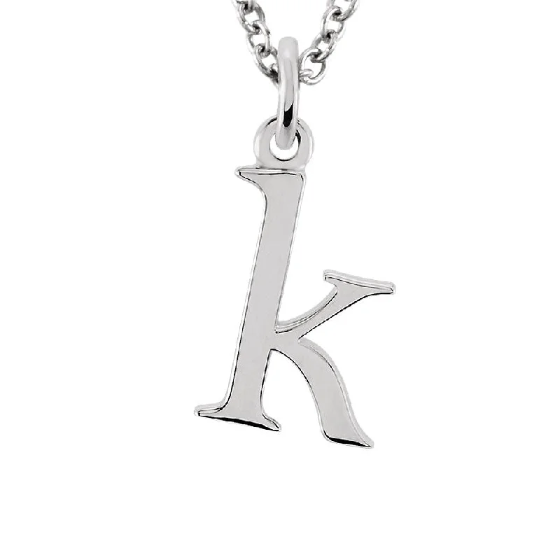 Silver Necklace for Everyday Wear-The Abbey Lower Case Initial 'k' Necklace in 14k White Gold, 16 Inch