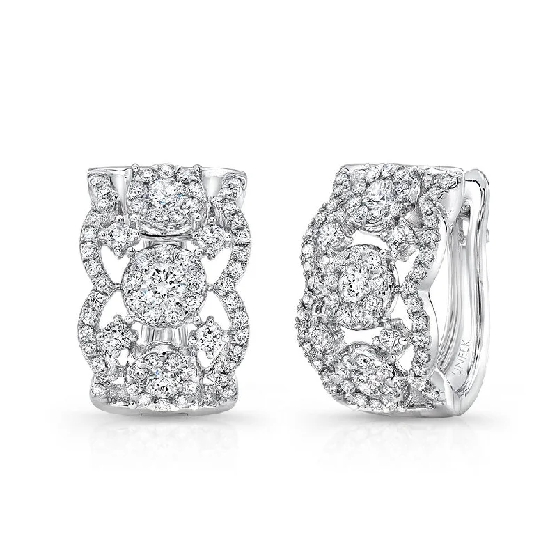 Chic Pearl Earrings for Dinner Parties-Uneek Valenciennes de Ghent Open Lace Diamond Huggie Hoop Earrings