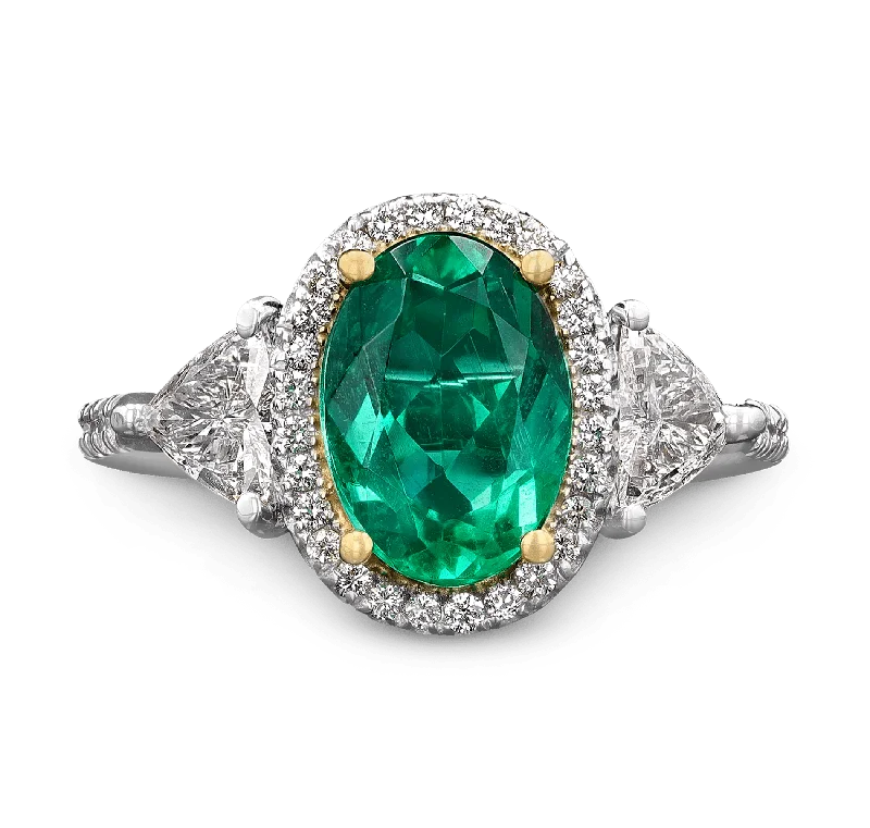 Custom Diamond Ring for Engagement-Oval Emerald Ring, 2.01 carats