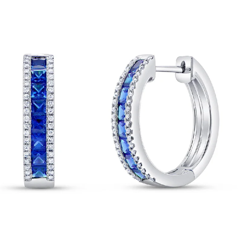 Simple Silver Drop Earrings-Uneek Precious Collection Round Blue Sapphire Huggie Earrings