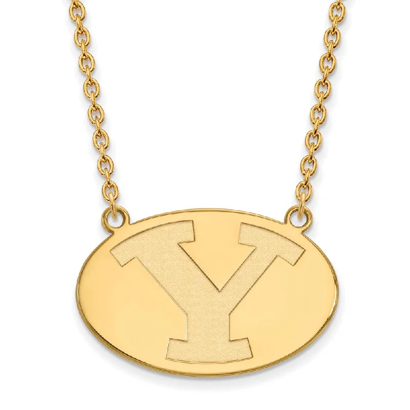 Beautiful Gold Necklace for Special Events-14k Yellow Gold Brigham Young U Large Initial Y Pendant Necklace