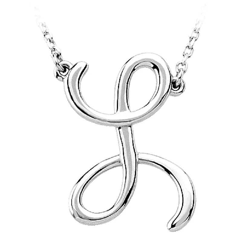 Long Necklace with Gemstones-Sterling Silver, Olivia Collection, Medium Script Initial L Necklace