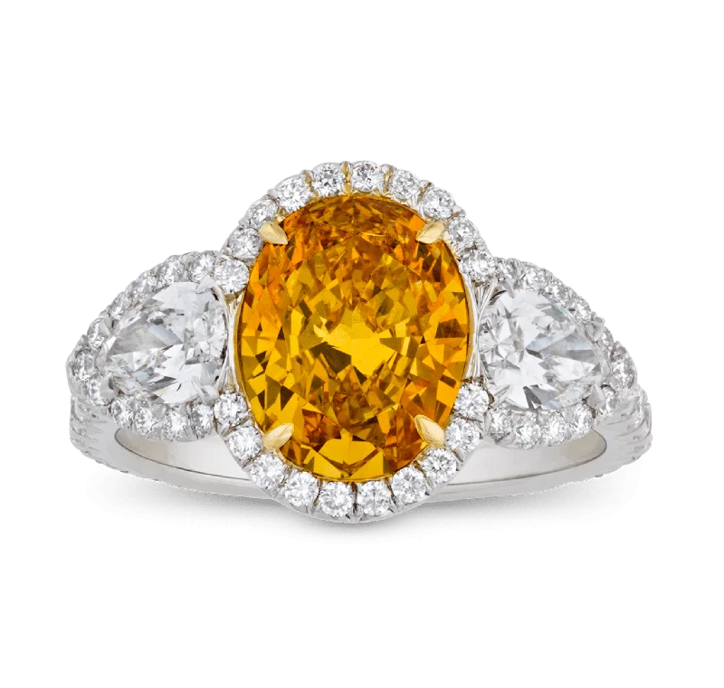 Bridal Ring Set for Weddings-Fancy Vivid Yellow Orange Diamond Ring, 1.82 carats