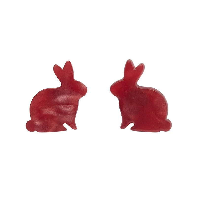 Fashion Forward Earrings for Teen Girls-Erstwilder - Bunny Textured Resin Stud Earrings - Red