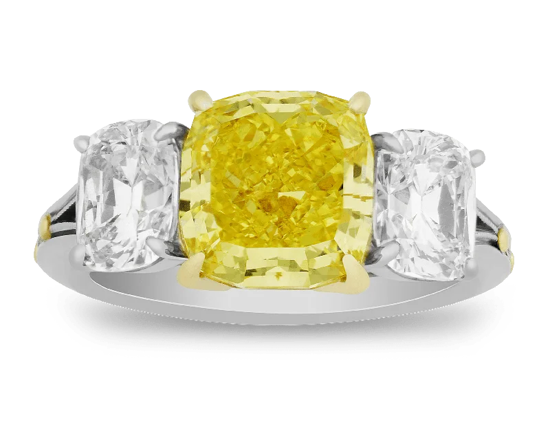 Custom Name Ring for Personal Touch-Fancy Vivid Yellow Diamond Ring, 3.70 Carats