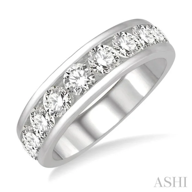 Silver Wedding Ring for Couples-2 ctw Channel Set 11 Stone Round Cut Diamond Wedding Band in 14K White Gold