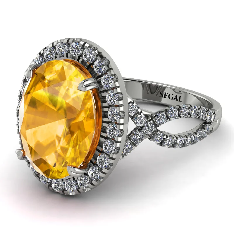 Engagement Ring with Diamonds and Sapphire-Glamorous Oval Yellow Diamond Ring - Jordyn No. 1003