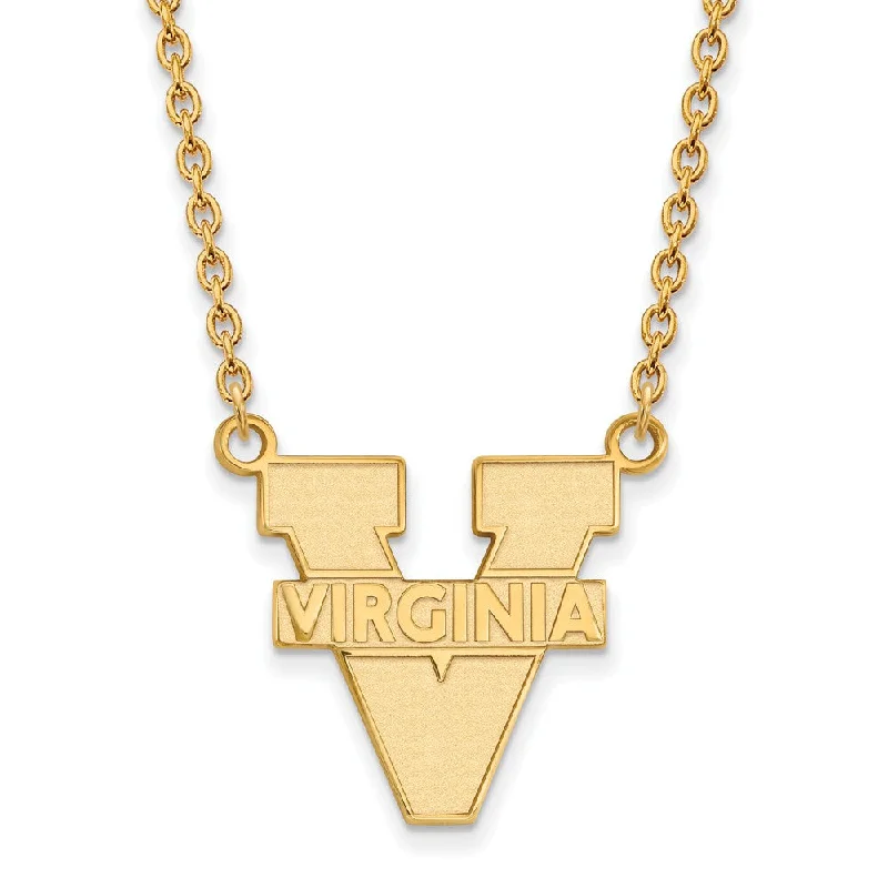 Vintage Pendant Necklace for Women-14k Yellow Gold U of Virginia Large 'V' Logo Pendant Necklace