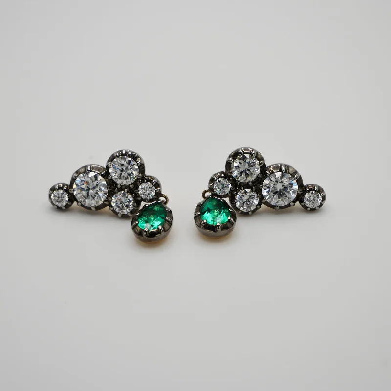 Beautiful Drop Earrings for Elegant Look-5 carat Georgian Victorian Climbing Collet Emerald and Moissanite Stud Earrings