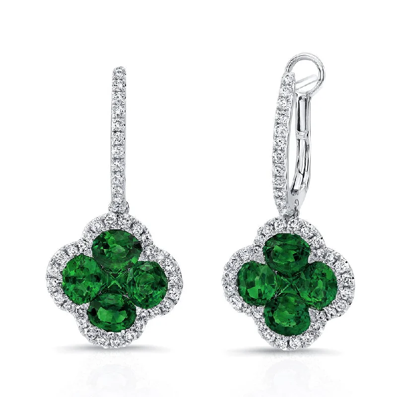 Dangle Earrings for Women-Uneek Precious Collection Floral Oval Shaped Emerald Dangle Earrings