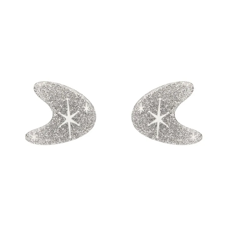 Everyday Earrings for Casual Wear-Erstwilder - Atomic Boomerang Glitter Stud Earrings - Silver