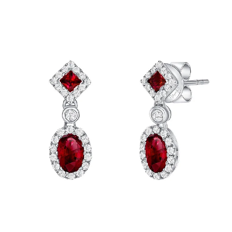 Elegant Diamond Earrings for Women-Uneek Precious Collection Halo Oval Shaped Ruby Dangle Earrings