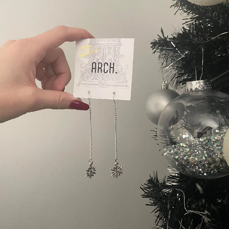 Minimalist Gold Earrings-Arch Earrings - Snowflake Dangle