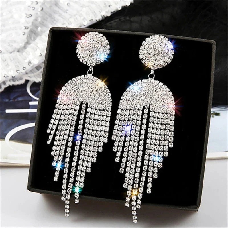 Stunning Drop Earrings for Weddings-Chandelier Pearls Rhinestone Earrings JS-021