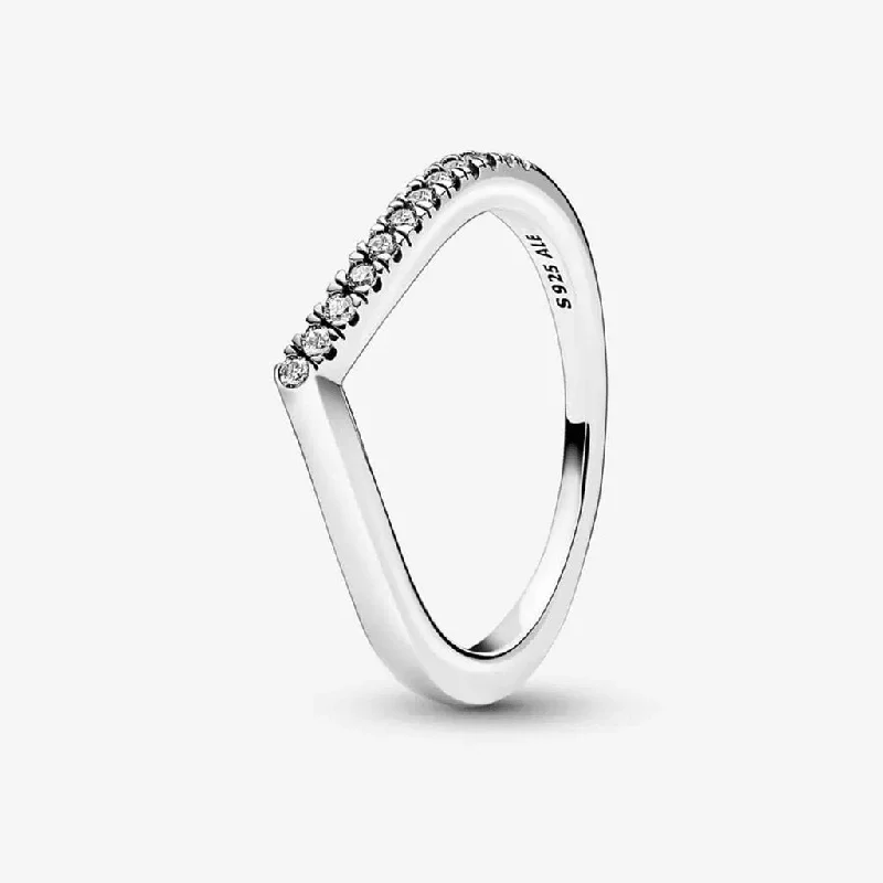 Silver Wedding Ring Set for Couples-PANDORA : Pandora Timeless Wish Half Sparkling Ring