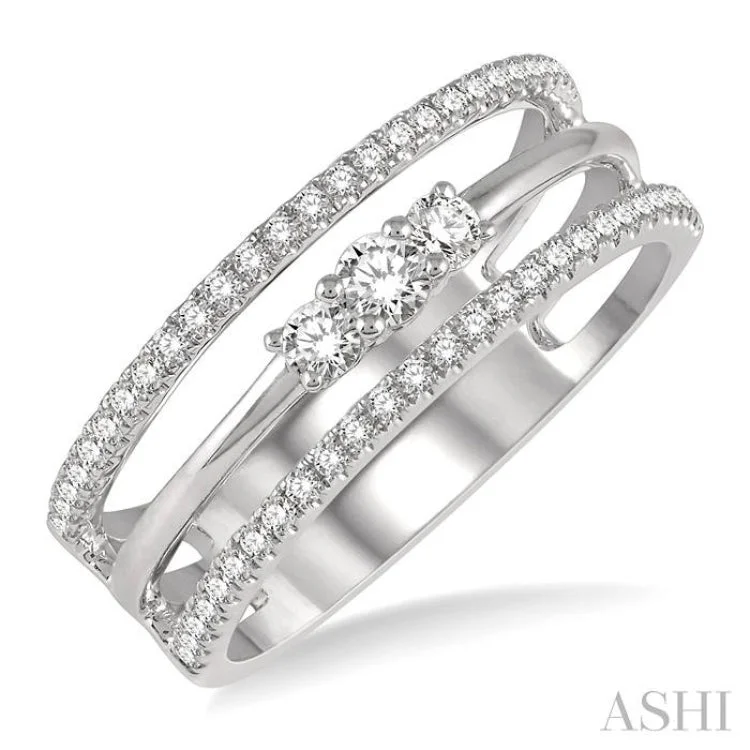 Customizable Promise Ring-3/8 ctw Three Row Layered Round Diamond Fashion Ring in 14K White Gold