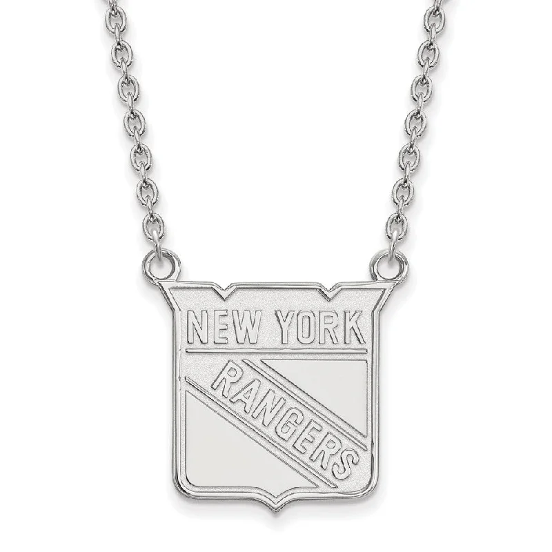 Handcrafted Silver Necklace for Gifts-Sterling Silver NHL New York Rangers Large Necklace, 18 Inch