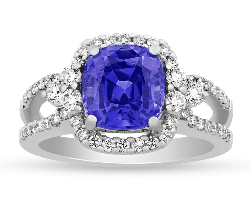 Gold Ring with Gemstones-Untreated Purple Sapphire Ring, 3.16 Carats