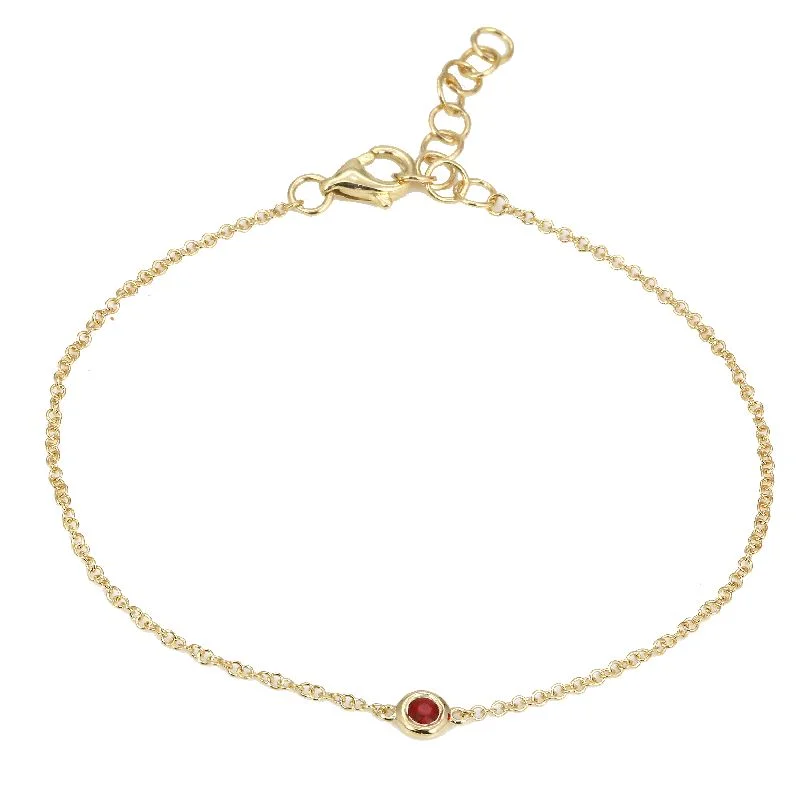 Custom Bracelets with Engraving-14k Yellow Gold Ruby Gemstone Chain Bracelet