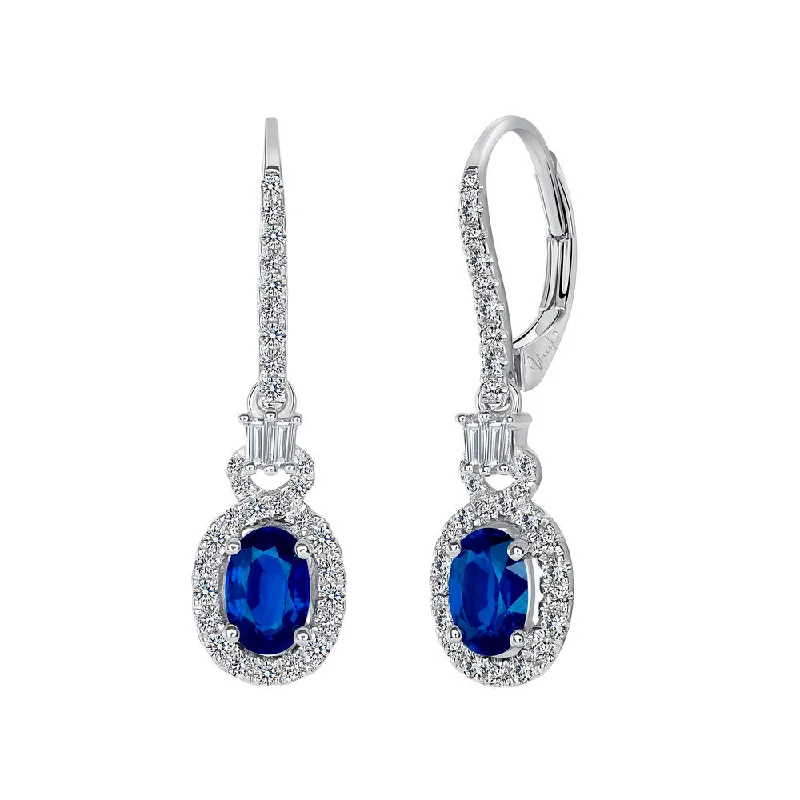 Custom Earrings for Personalized Style-Uneek Precious Collection Halo Round Blue Sapphire Dangle Earrings