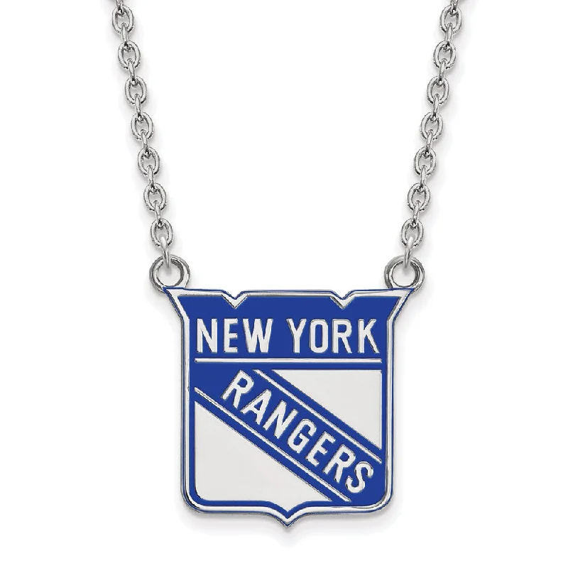 Luxury Pearl Necklace for Evening Wear-Sterling Silver NHL NY Rangers Large Enamel Necklace, 18 Inch