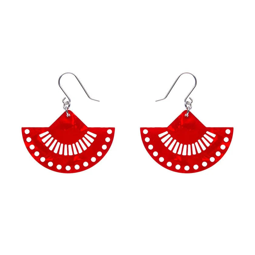 Trendy Earrings for Special Occasions-Erstwilder - Boho Fan Essential Drop Earrings - Red