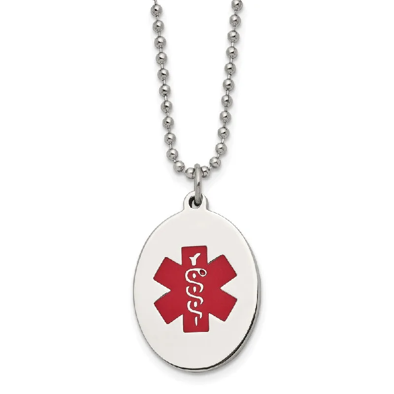 Artistic Necklace for Fashion Lovers-Stainless Steel Oval Medical Alert Necklace - 22 Inch