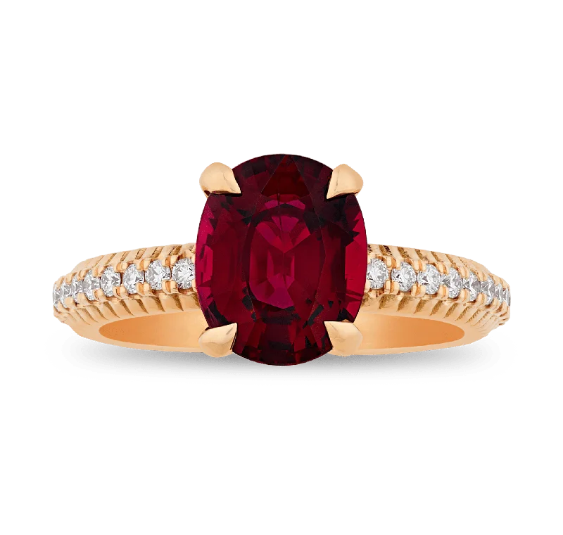 Luxury Diamond Ring for Engagement-Fluted Ruby Ring, 3.08 carats