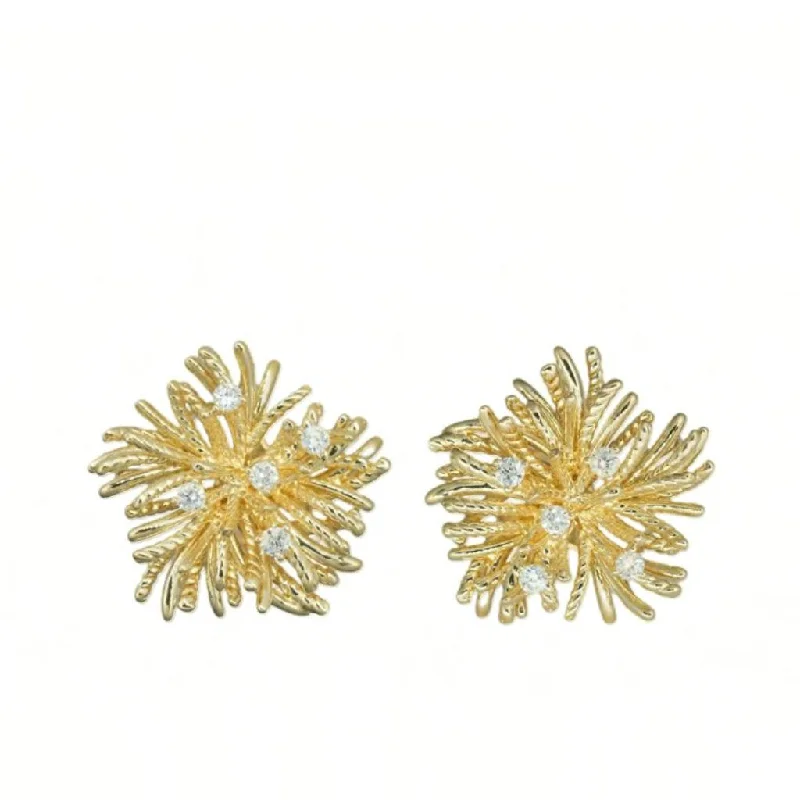 Statement Earrings for Special Occasions-18K Yellow Gold Sea Anemone Thistle Diamond Stud Earrings