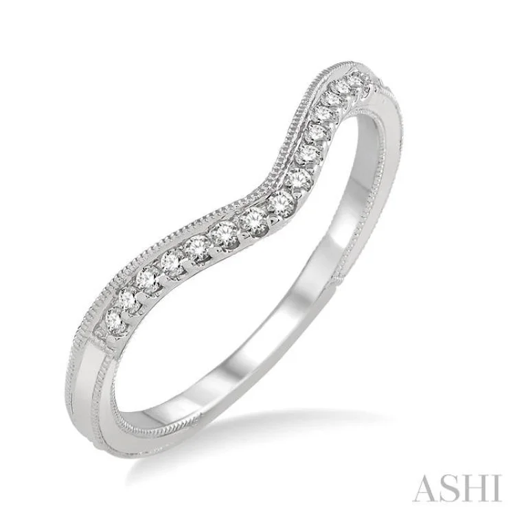 Custom Wedding Ring for Fashionable Couples-1/10 Ctw Round Cut Diamond Wedding Band in 14K White Gold