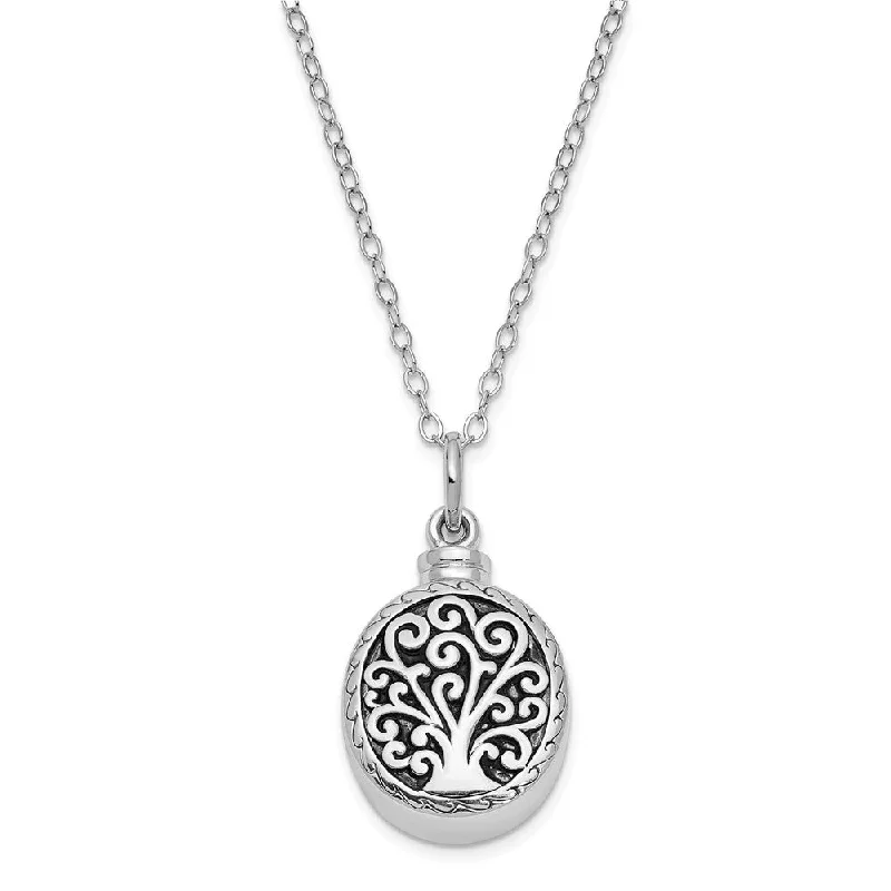 Personalized Jewelry Necklace-Rhodium Plated Sterling Silver Tree of Life Ash Holder Necklace, 18 In