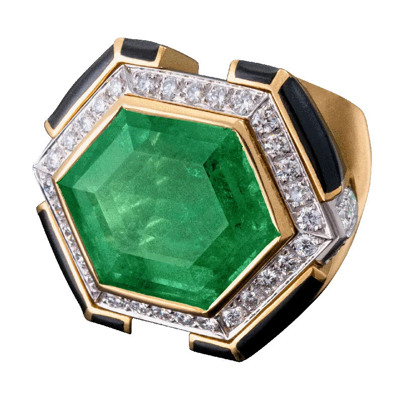 Custom Gold Ring for Special Occasions-David Webb Colombian Emerald Ring, 17.55 Carats