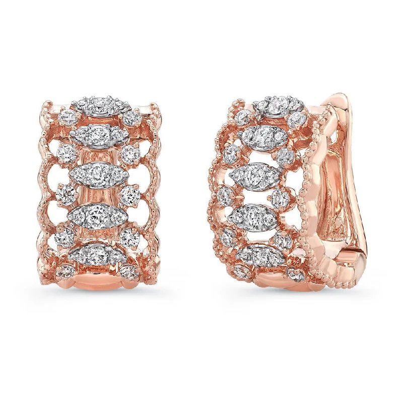 Elegant Drop Earrings for Weddings-Uneek Broderie Anglaise Open Lace Diamond Huggie Hoop Earrings