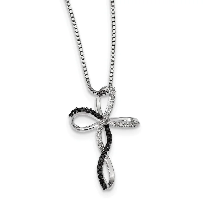 Custom Pendant Necklace for Personal Style-Black & White Diamond Infinity Cross Necklace in Sterling Silver