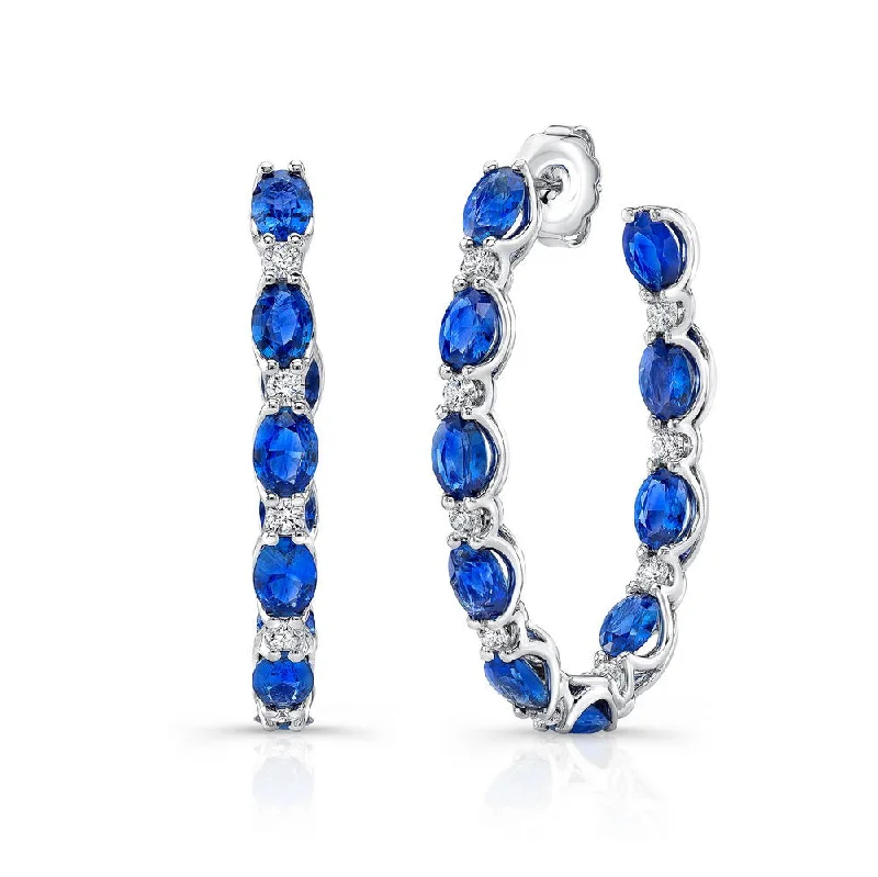 Colorful Drop Earrings for Summer-Uneek Precious Collection Oval Shaped Blue Sapphire Hoop Earrings