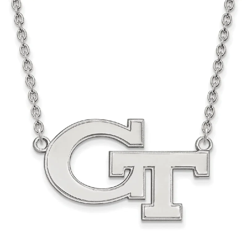 Simple Pendant Necklace for Day Wear-14k White Gold Georgia Technology Large 'GT' Pendant Necklace