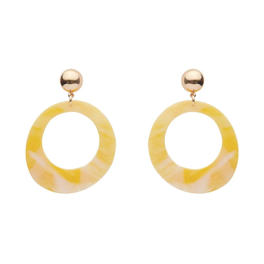 Stud Earrings for Every Day-Erstwilder - Statement Marble Resin Circle Drop Earrings - Yellow