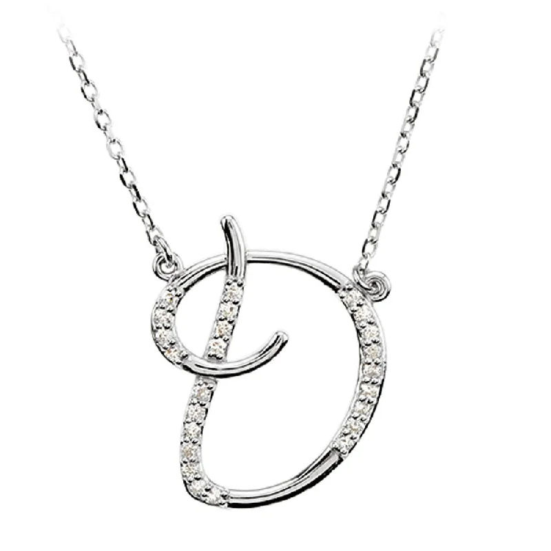 Elegant Pearl Necklace-1/8 Ct Diamond 14k White Gold Medium Script Initial D Necklace, 17in