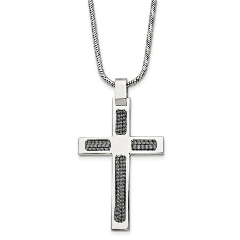 Designer Necklace for Fashion Lovers-Stainless Steel Wire and Polished Cross Necklace - 24 Inch