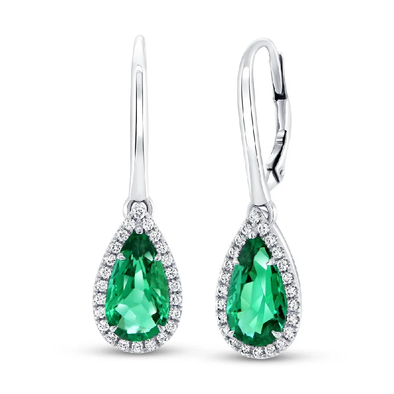 Elegant Hoop Earrings-Uneek Precious Collection Halo Pear Shaped Emerald Dangle Earrings