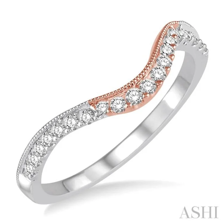 Emerald Ring for Wedding-1/5 Ctw Round Diamond Wedding Band in 14K White and Rose Gold