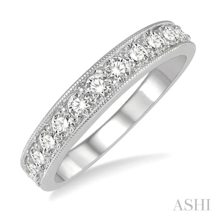 Wedding Ring with Diamond Accent-3/4 ctw Round Cut Diamond Wedding Band in 14K White Gold