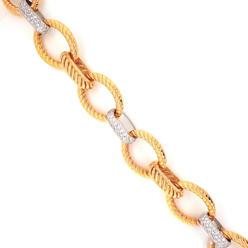 Friendship Bracelets for Teens-18K White & Yellow Diamond Link Bracelet